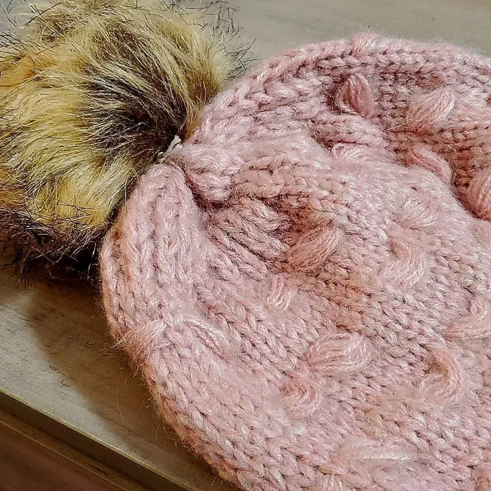 Mother Daughter Pink Knit Pompom Beanies NEW Tags - Picture 3 of 4